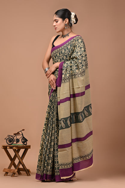 Printed Pure Cotton Mulmul Saree With Blouse