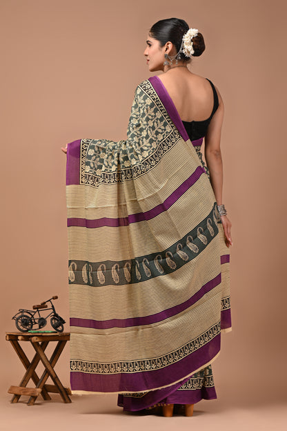 Printed Pure Cotton Mulmul Saree With Blouse