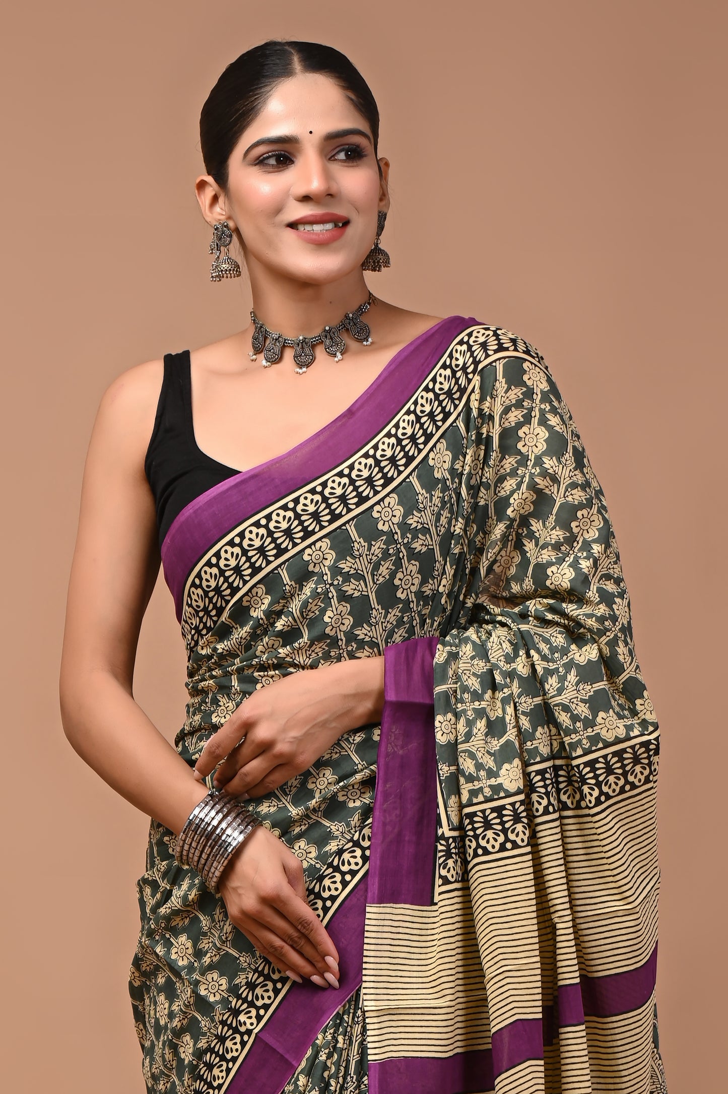 Printed Pure Cotton Mulmul Saree With Blouse