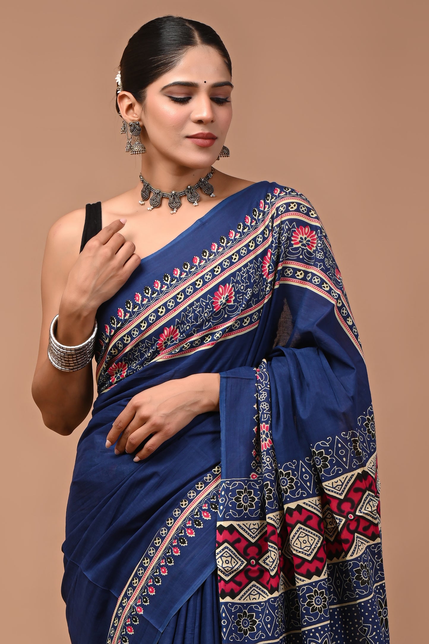 Printed Pure Cotton Mulmul Saree With Blouse