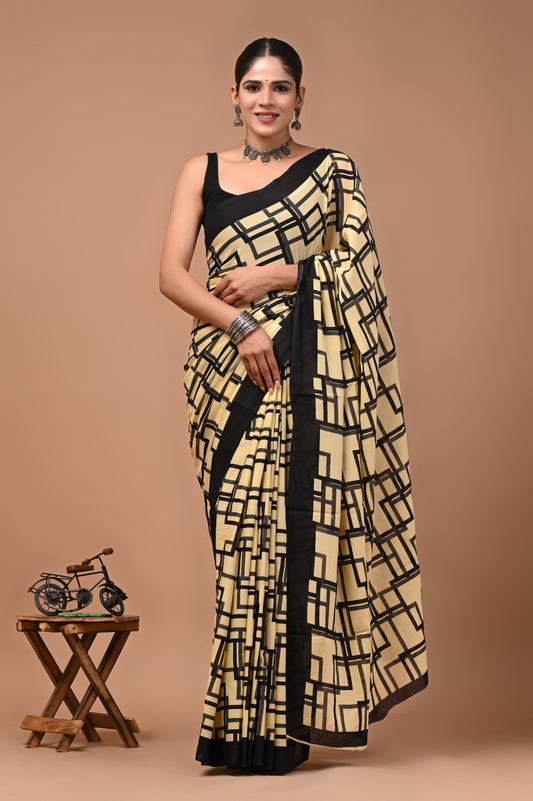 Printed Pure Cotton Mulmul Saree With Blouse