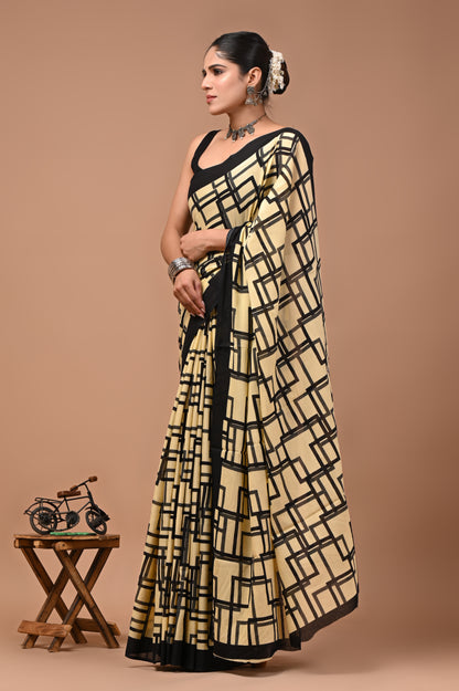Printed Pure Cotton Mulmul Saree With Blouse