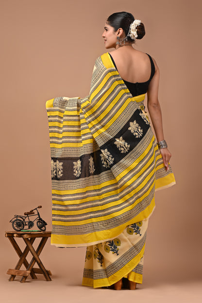 Printed Pure Cotton Mulmul Saree With Blouse