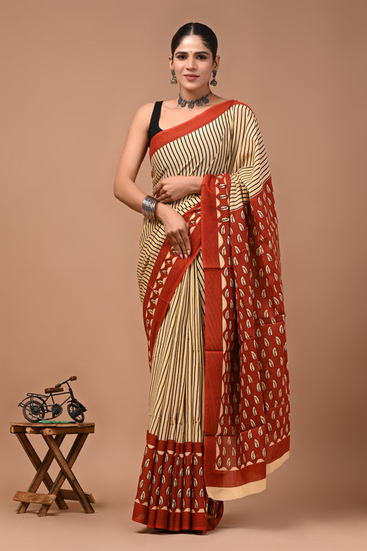 Printed Pure Cotton Mulmul Saree With Blouse