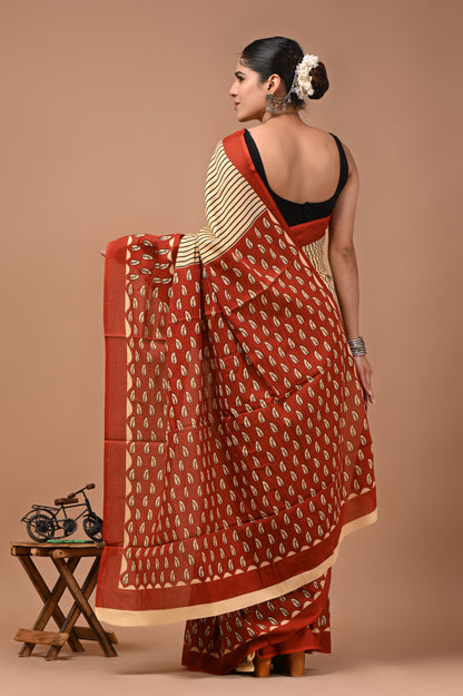 Printed Pure Cotton Mulmul Saree With Blouse