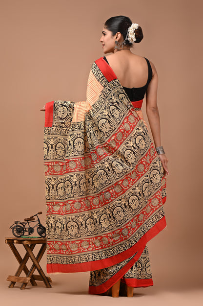 Printed Pure Cotton Mulmul Saree With Blouse