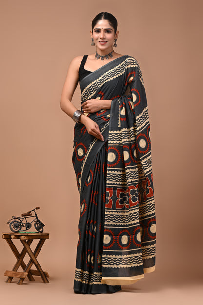 Printed Pure Cotton Mulmul Saree With Blouse
