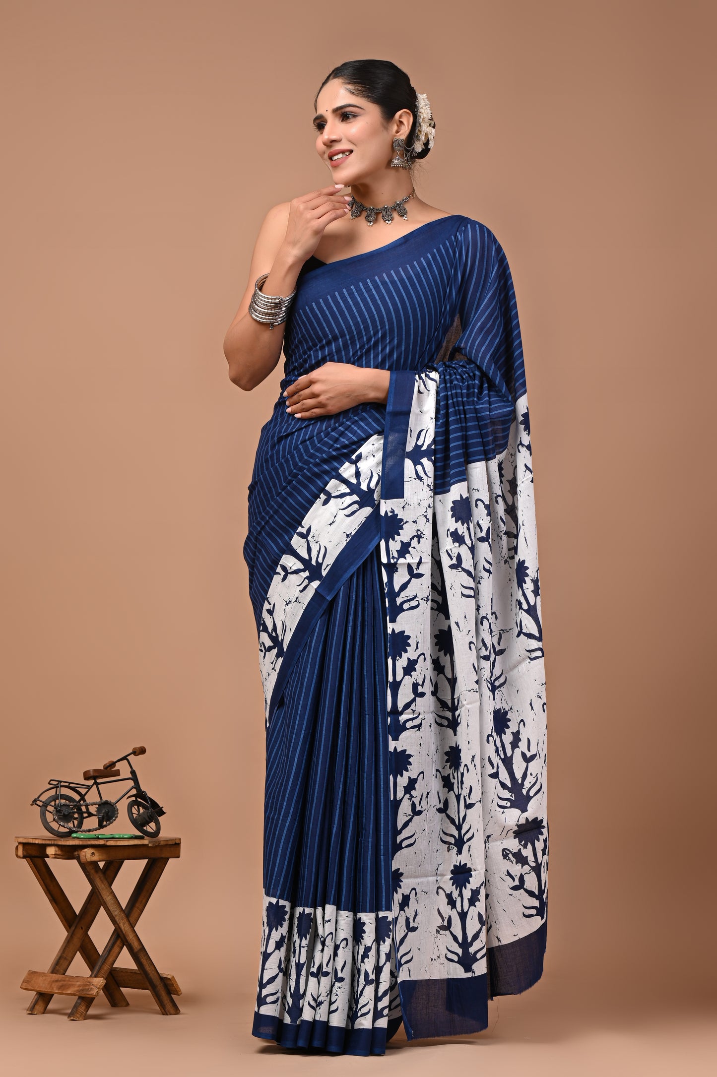 Printed Pure Cotton Mulmul Saree With Blouse