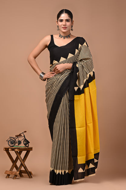Printed Pure Cotton Mulmul Saree With Blouse