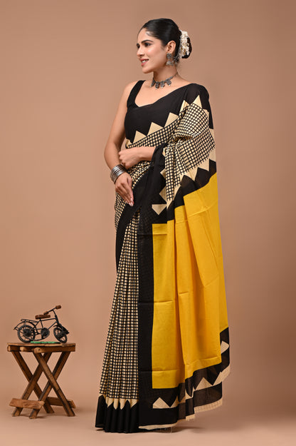 Printed Pure Cotton Mulmul Saree With Blouse