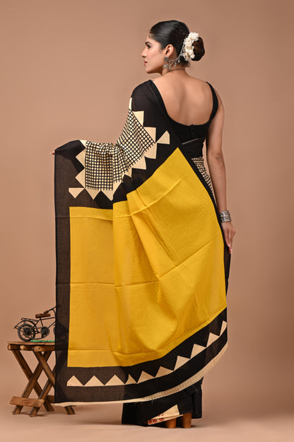 Printed Pure Cotton Mulmul Saree With Blouse