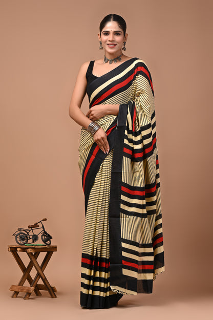 Printed Pure Cotton Mulmul Saree With Blouse