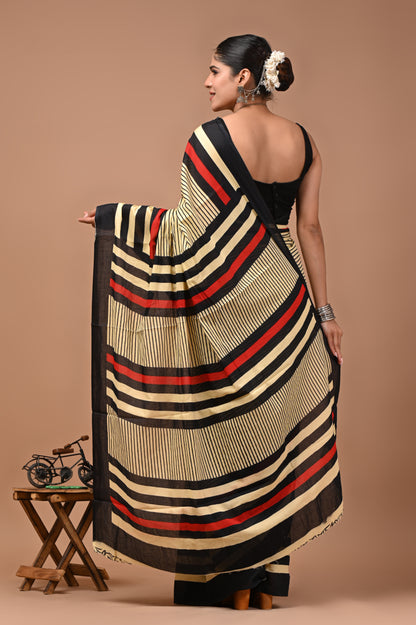 Printed Pure Cotton Mulmul Saree With Blouse