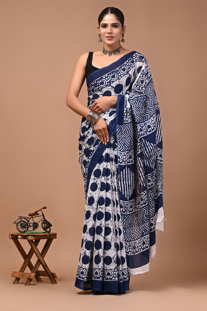 Printed Pure Cotton Mulmul Saree With Blouse