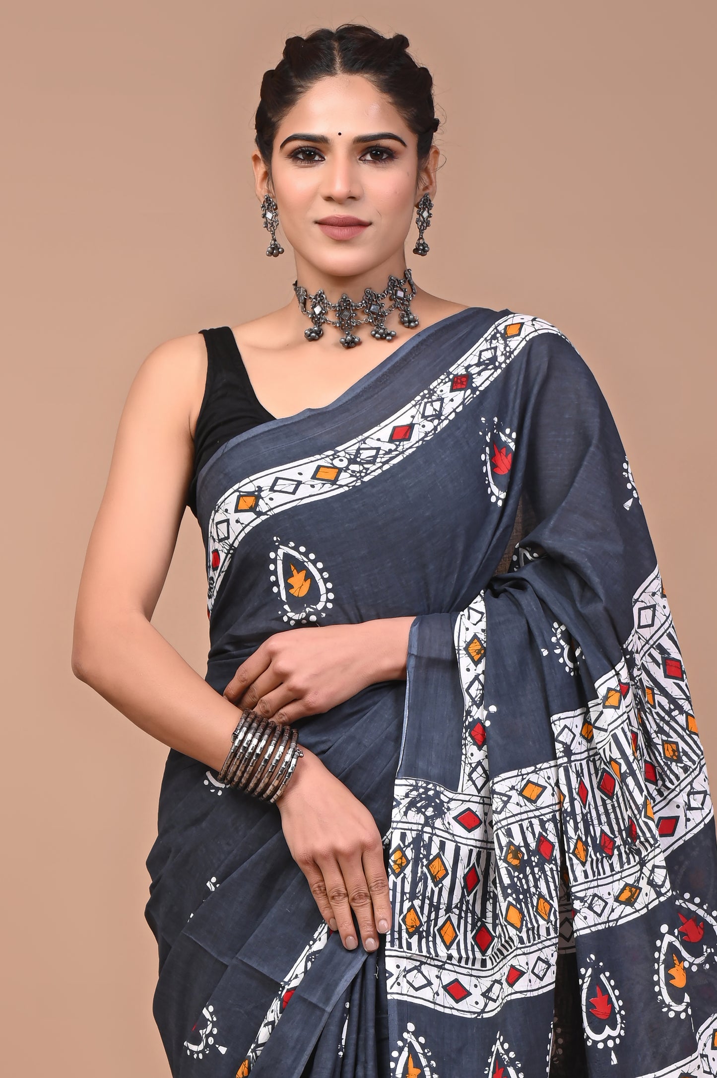 Printed Pure Cotton Mulmul Saree With Blouse