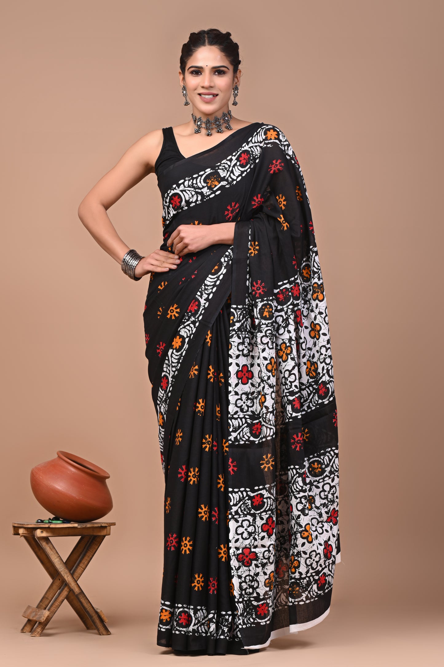 Printed Pure Cotton Mulmul Saree With Blouse