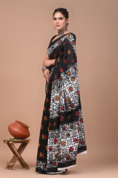 Printed Pure Cotton Mulmul Saree With Blouse