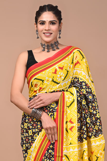 Printed Pure Cotton Mulmul Saree With Blouse