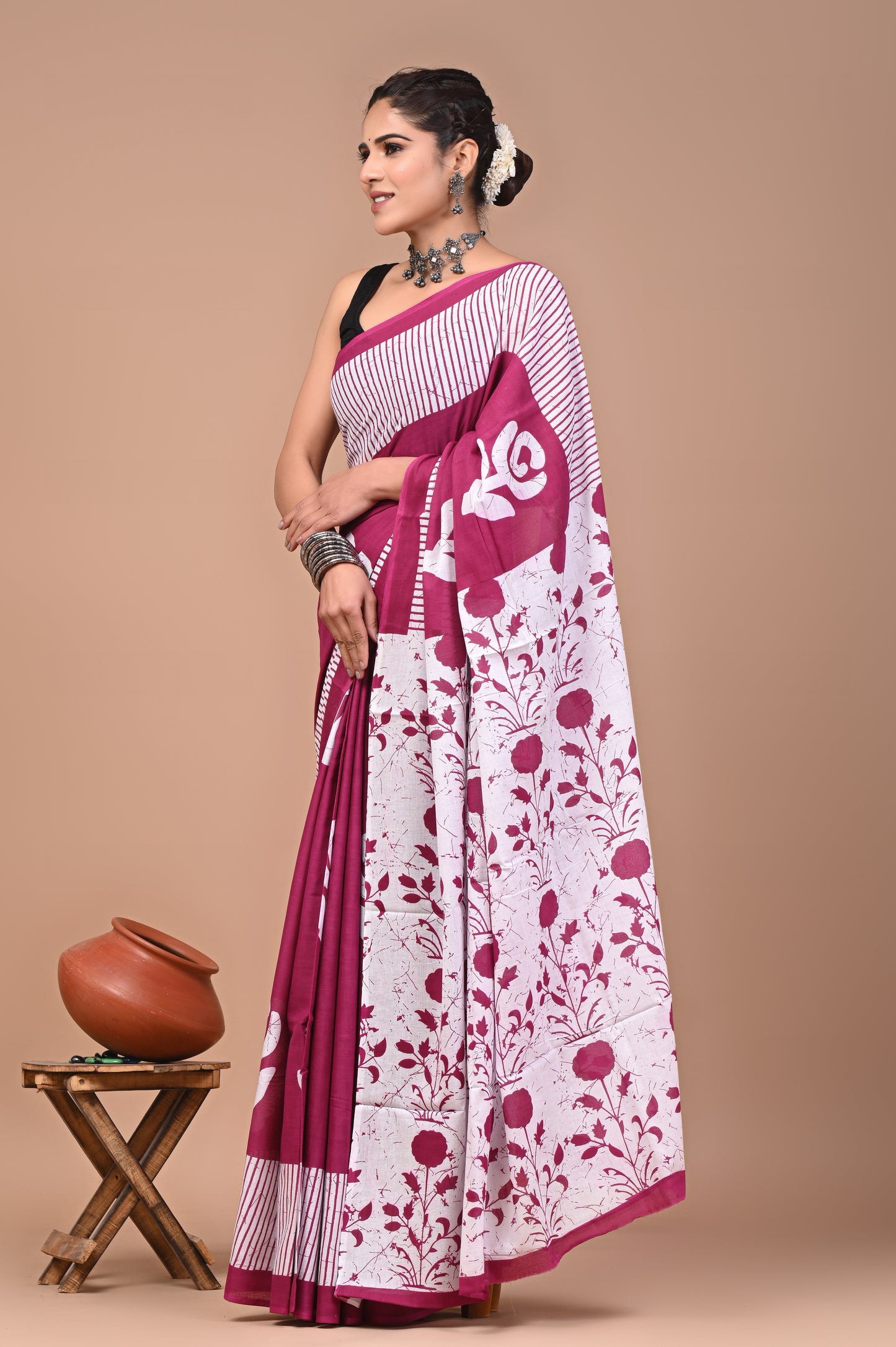 Printed Pure Cotton Mulmul Saree With Blouse