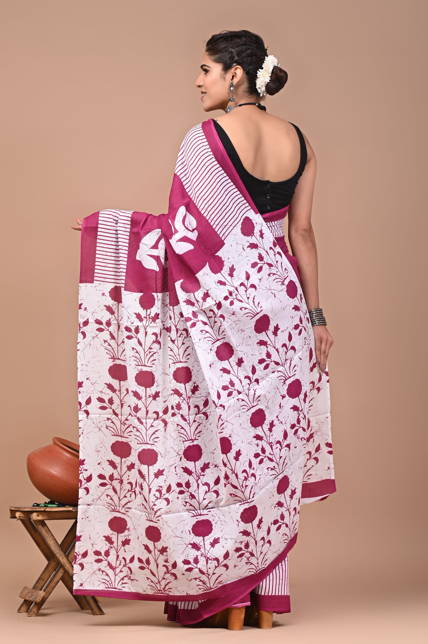 Printed Pure Cotton Mulmul Saree With Blouse