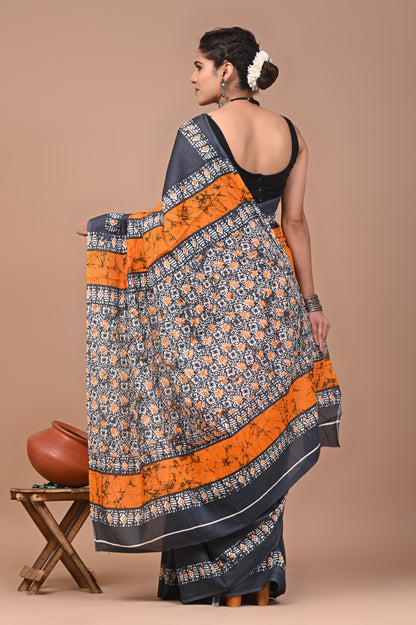 Printed Pure Cotton Mulmul Saree With Blouse