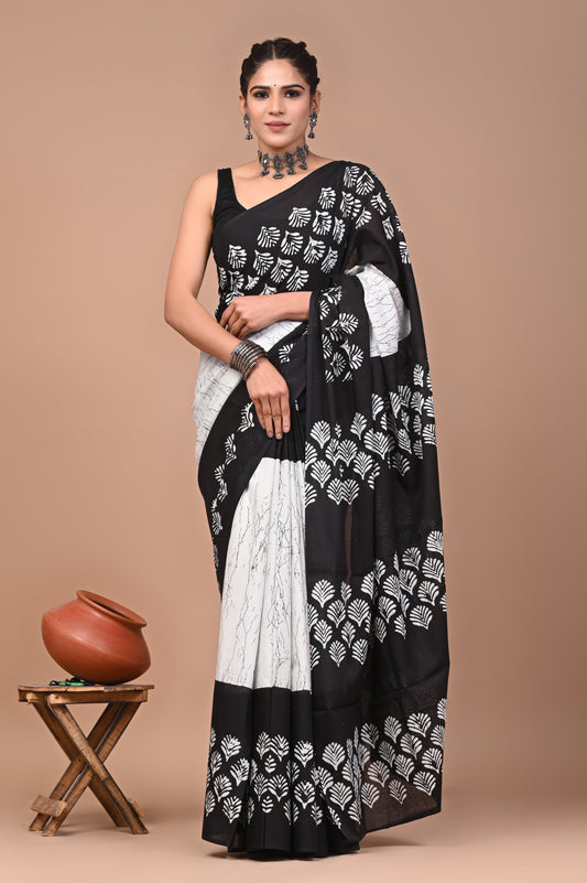 Printed Pure Cotton Mulmul Saree With Blouse