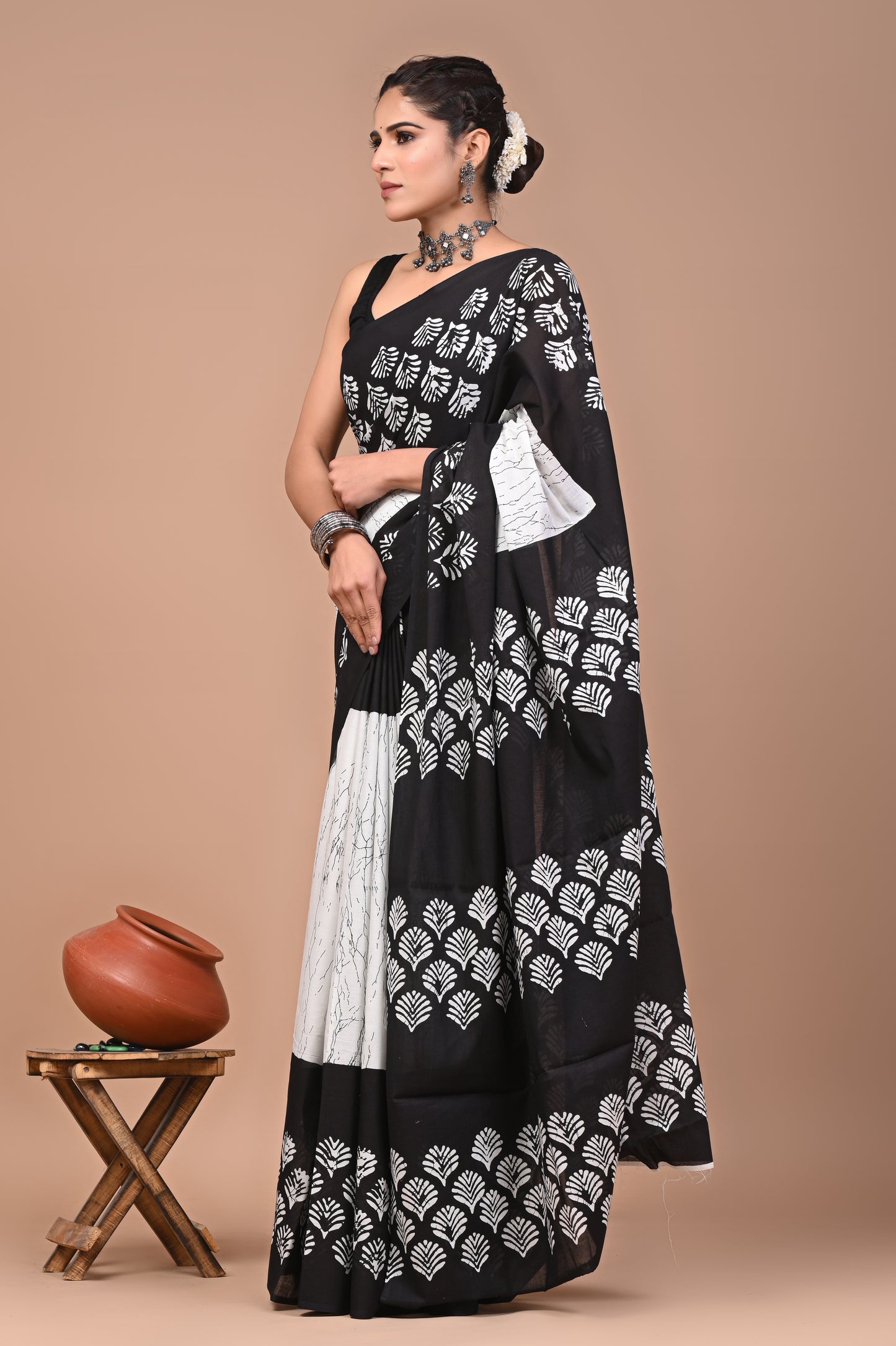 Printed Pure Cotton Mulmul Saree With Blouse