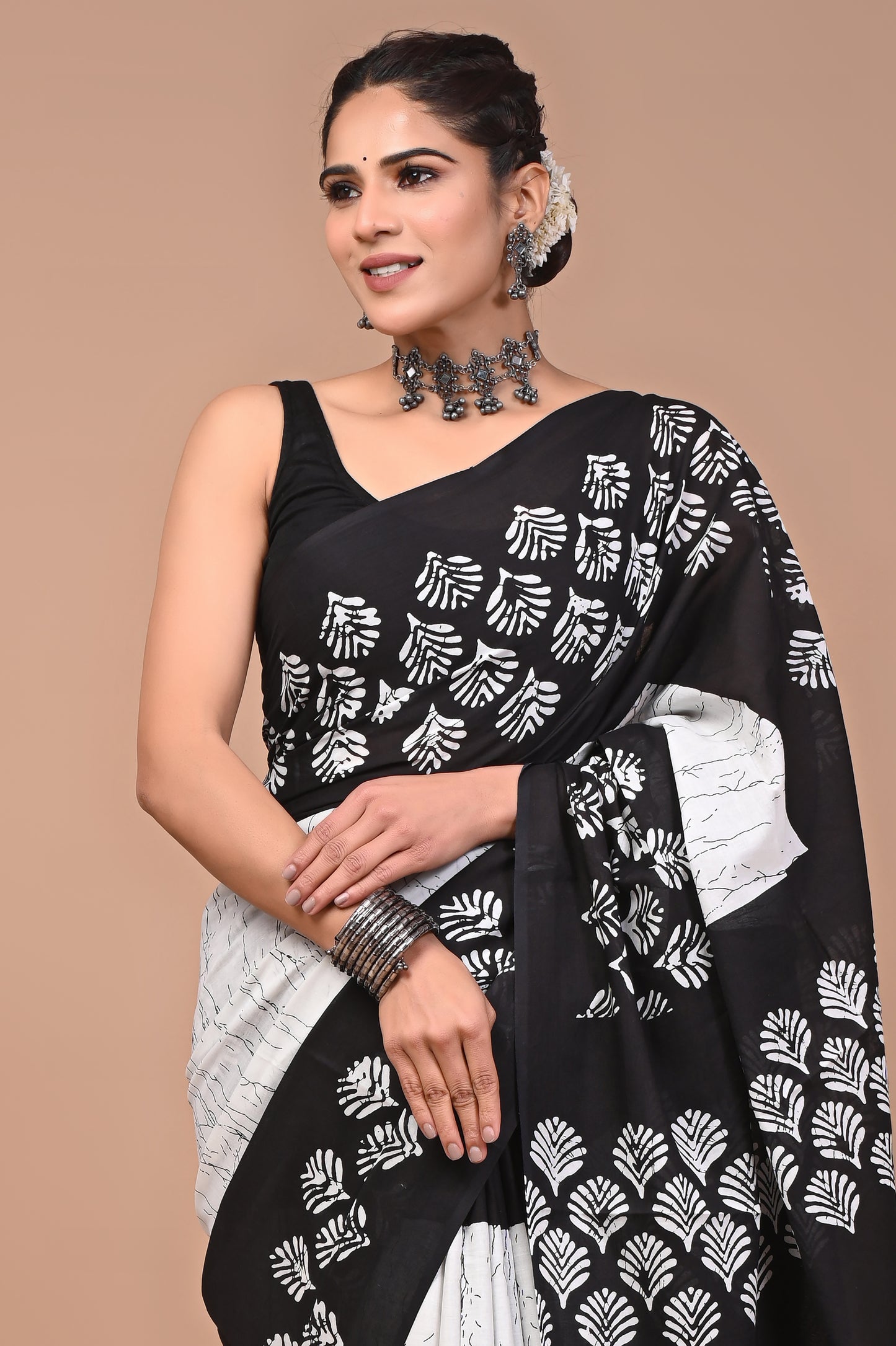 Printed Pure Cotton Mulmul Saree With Blouse