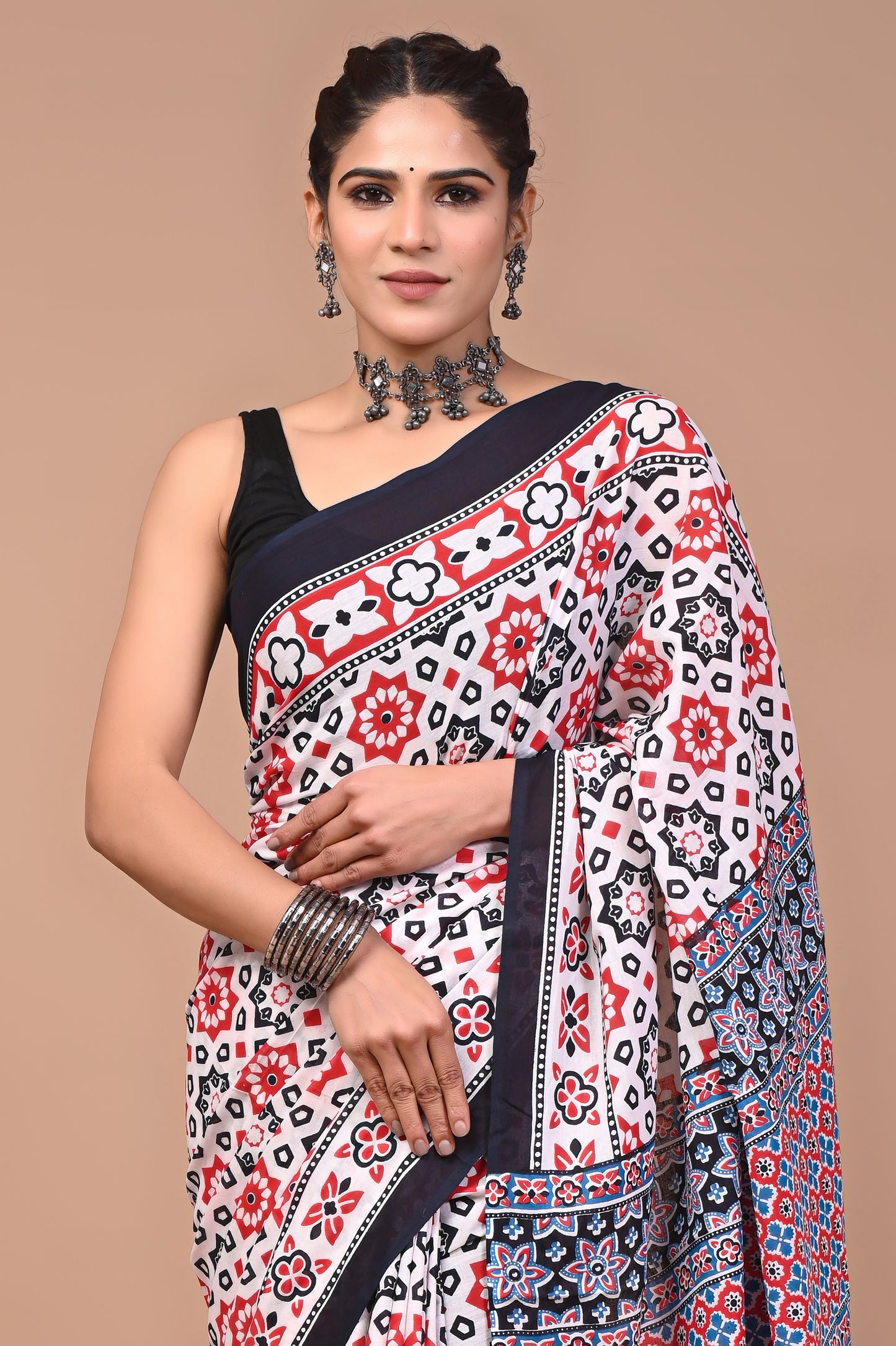 Printed Pure Cotton Mulmul Saree With Blouse