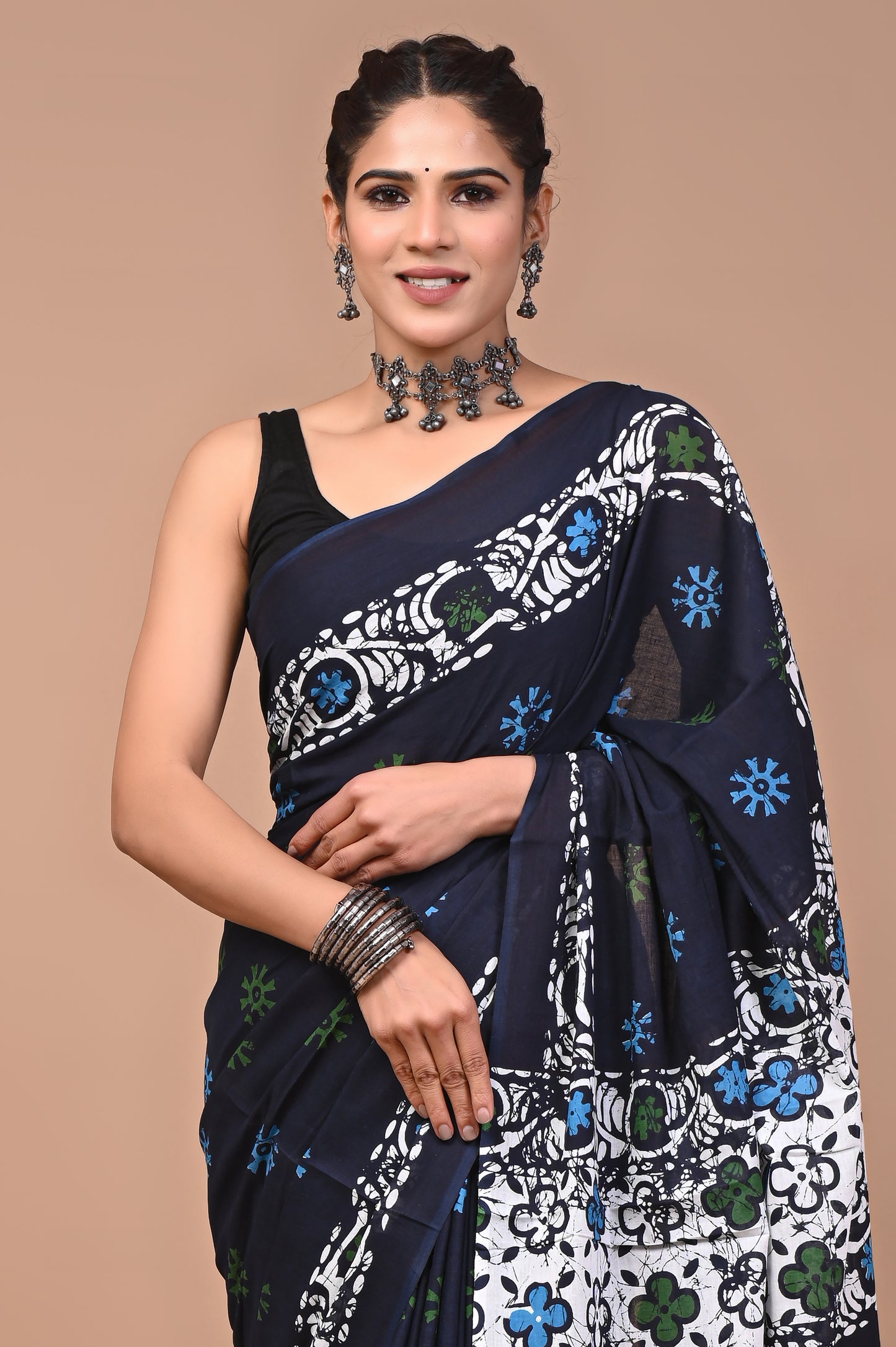 Printed Pure Cotton Mulmul Saree With Blouse