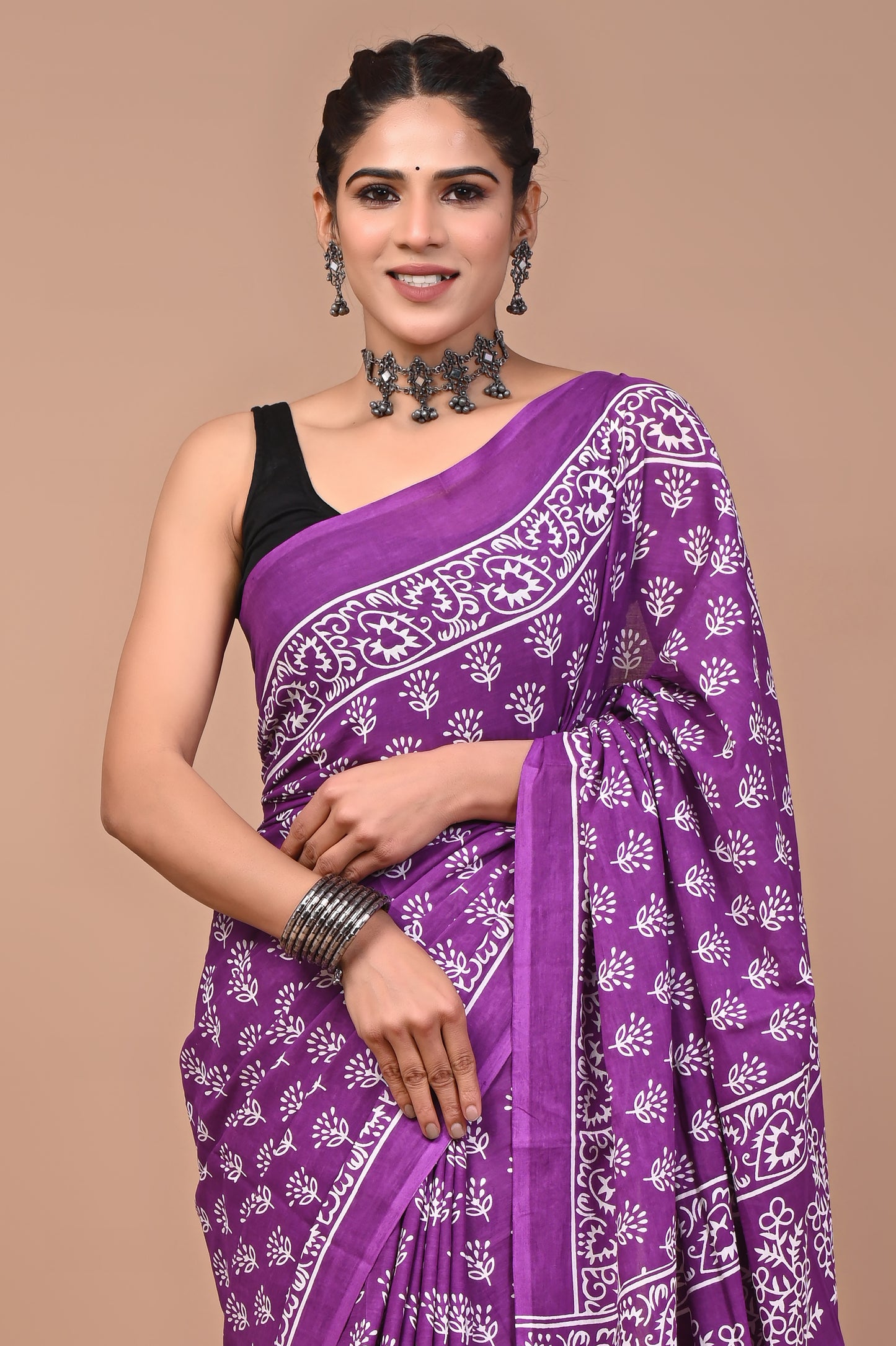 Printed Pure Cotton Mulmul Saree With Blouse