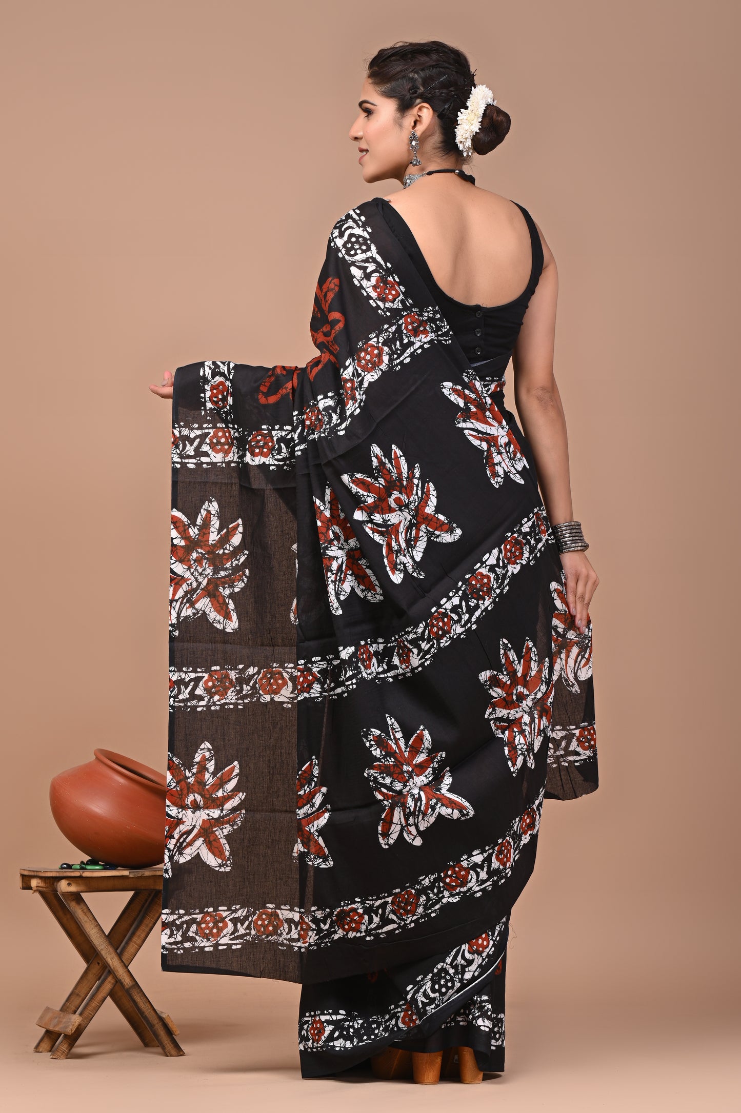 Printed Pure Cotton Mulmul Saree With Blouse