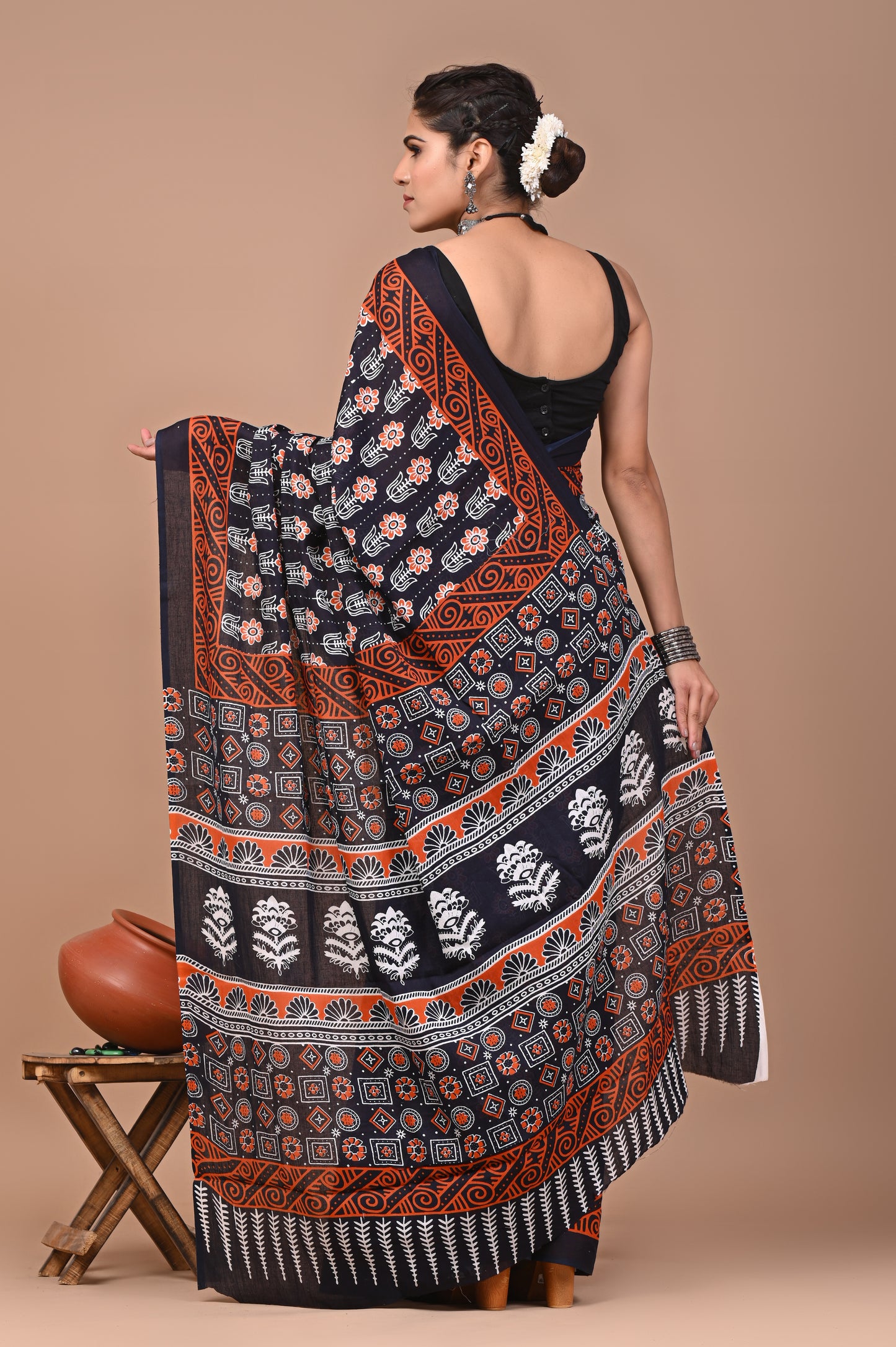 Printed Pure Cotton Mulmul Saree With Blouse