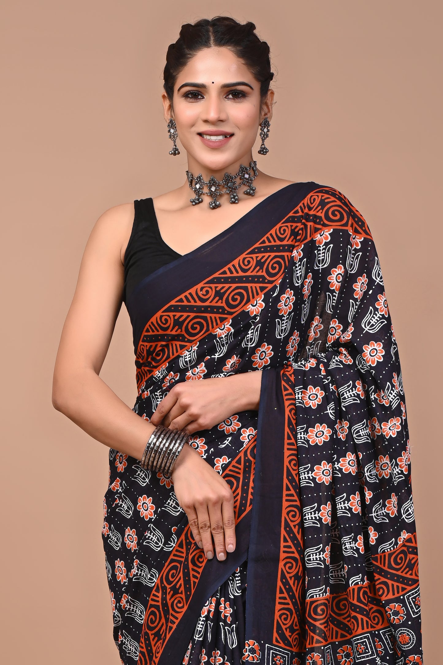 Printed Pure Cotton Mulmul Saree With Blouse