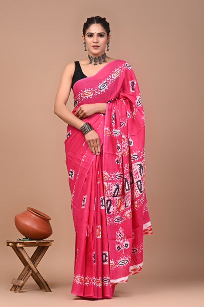 Printed Pure Cotton Mulmul Saree With Blouse