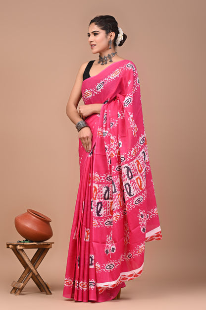 Printed Pure Cotton Mulmul Saree With Blouse