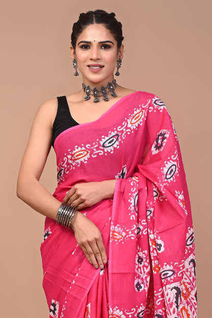 Printed Pure Cotton Mulmul Saree With Blouse