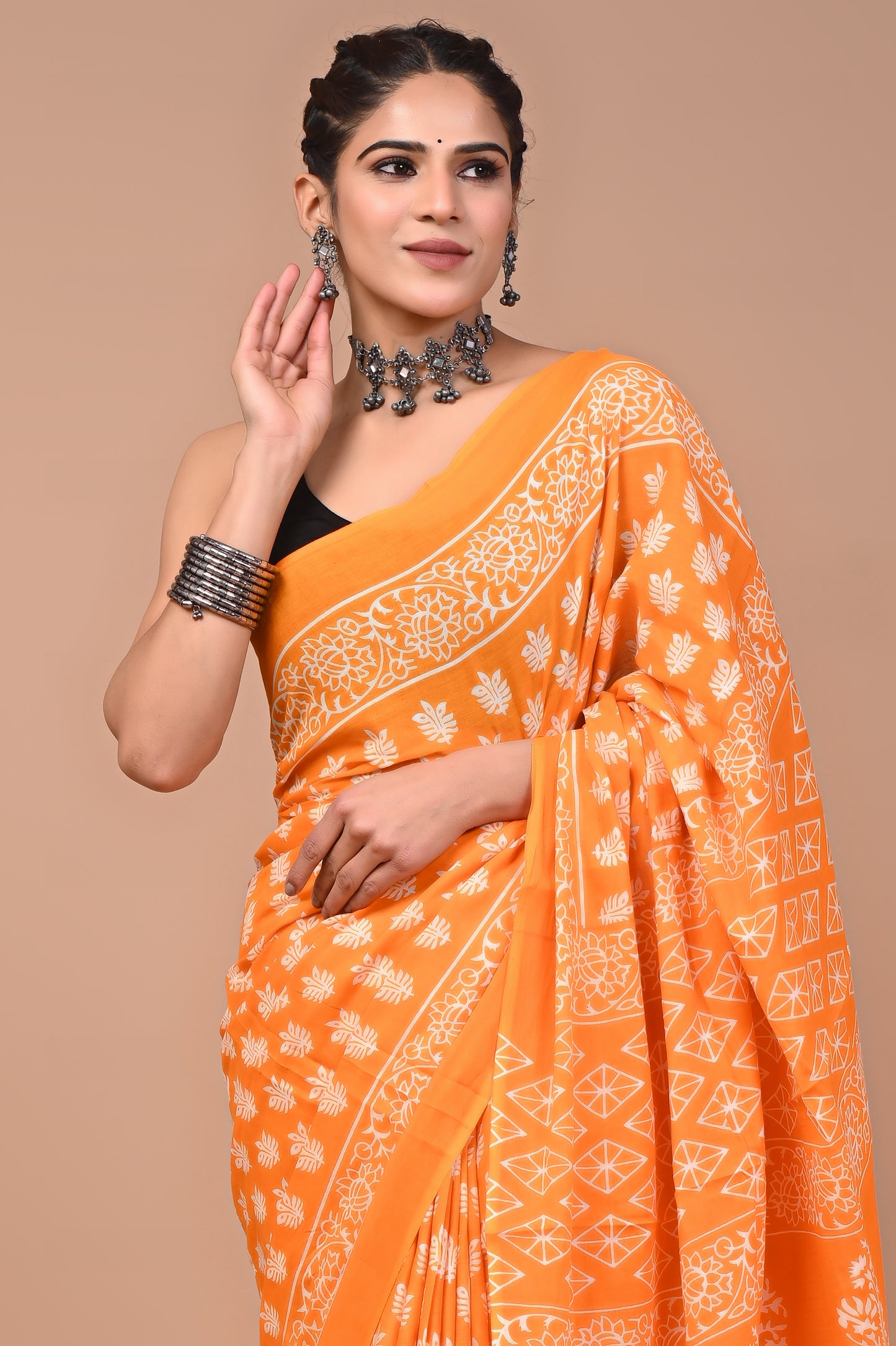 Printed Pure Cotton Mulmul Saree With Blouse