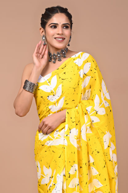 Printed Pure Cotton Mulmul Saree With Blouse