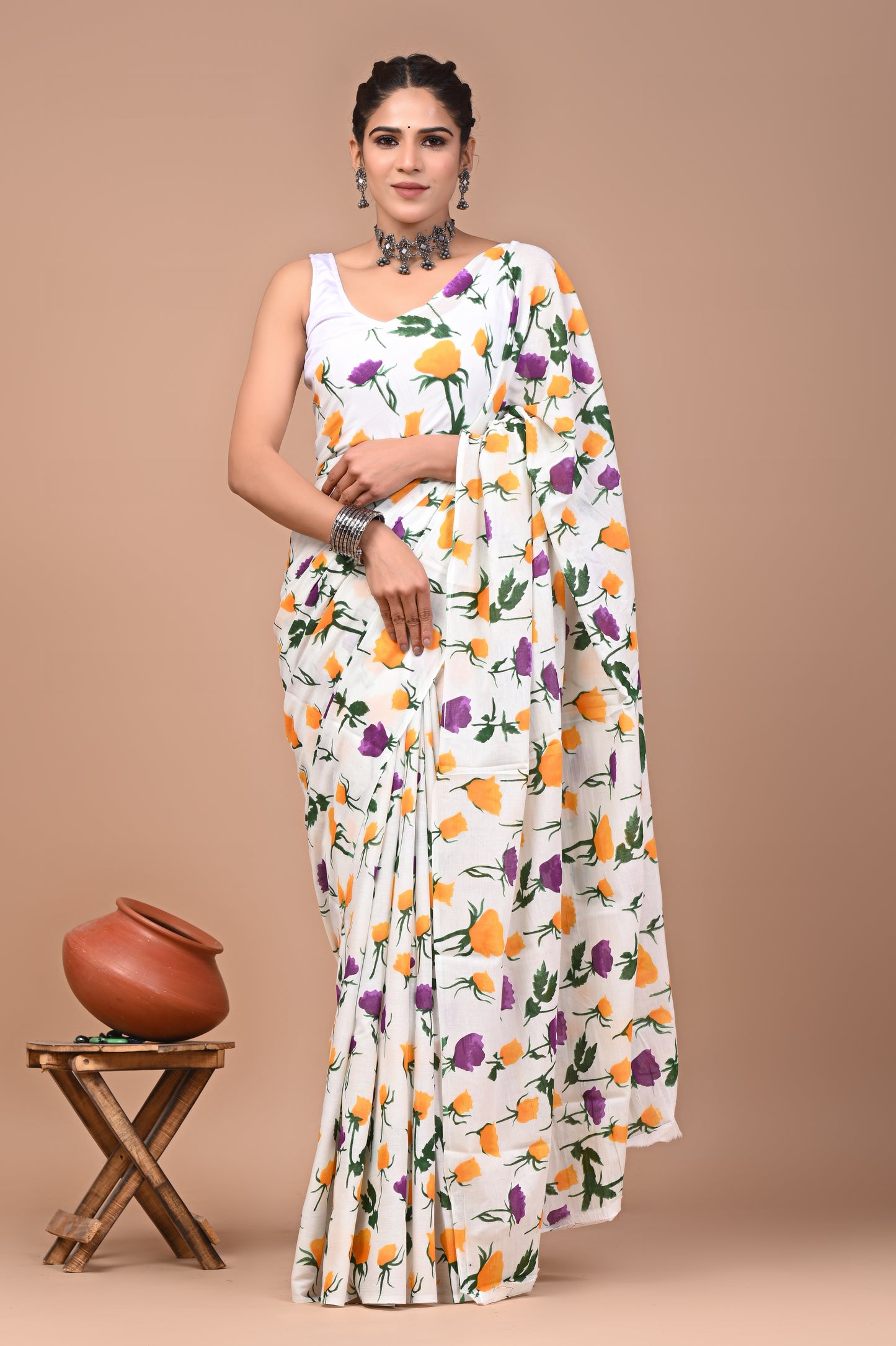 Printed Pure Cotton Mulmul Saree With Blouse