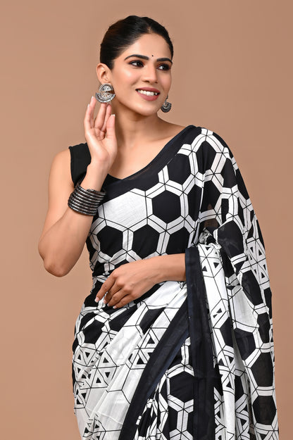 Exclusive Printed Pure Cotton Mulmul Saree With Blouse