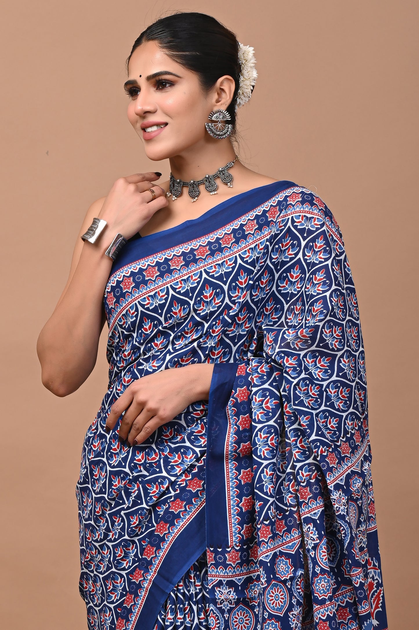 Jaipuri Printed Pure Cotton Mulmul Saree With Blouse