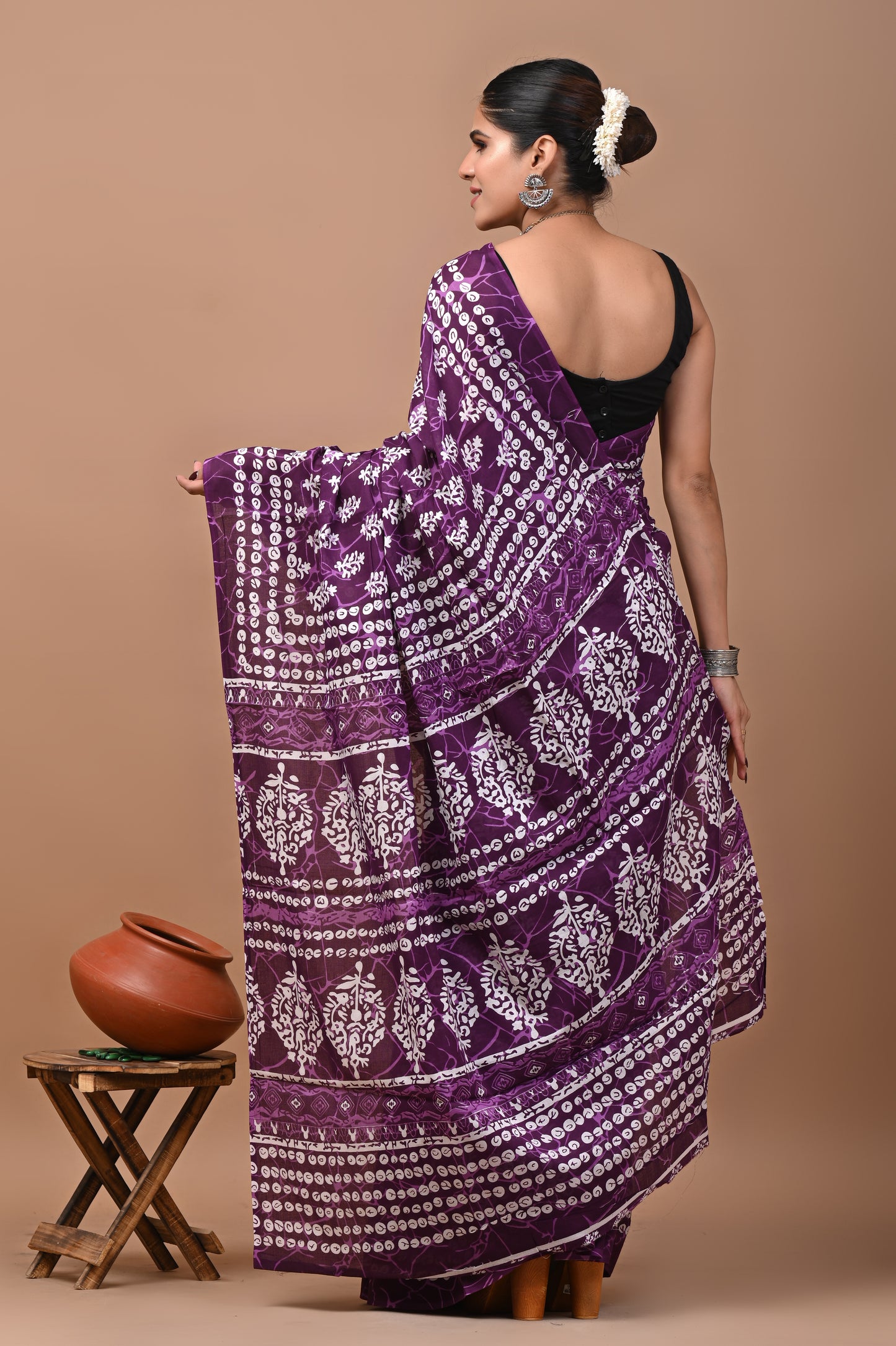 Jaipuri Printed Pure Cotton Mulmul Saree With Blouse