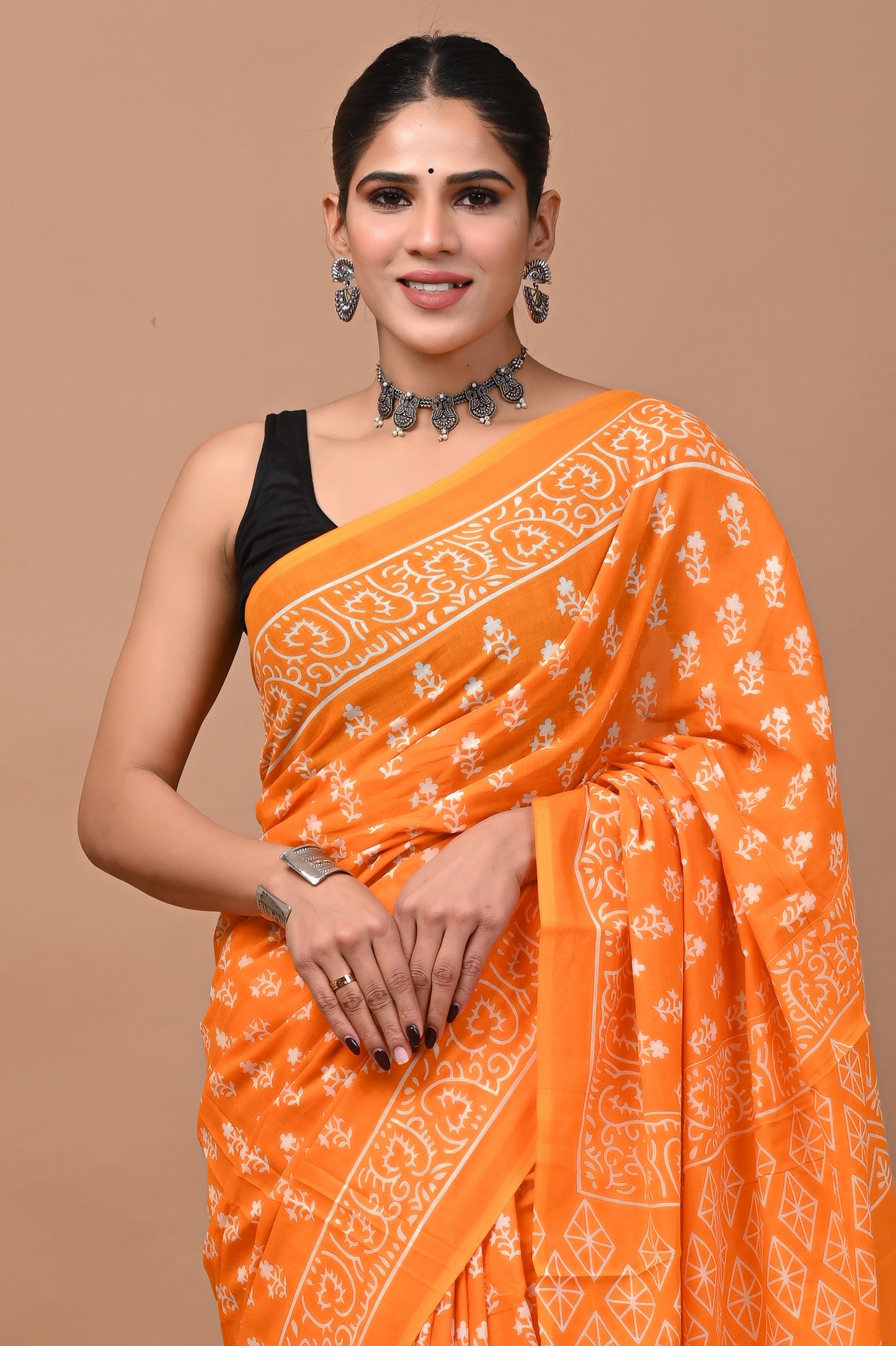 Jaipuri Printed Pure Cotton Mulmul Saree With Blouse