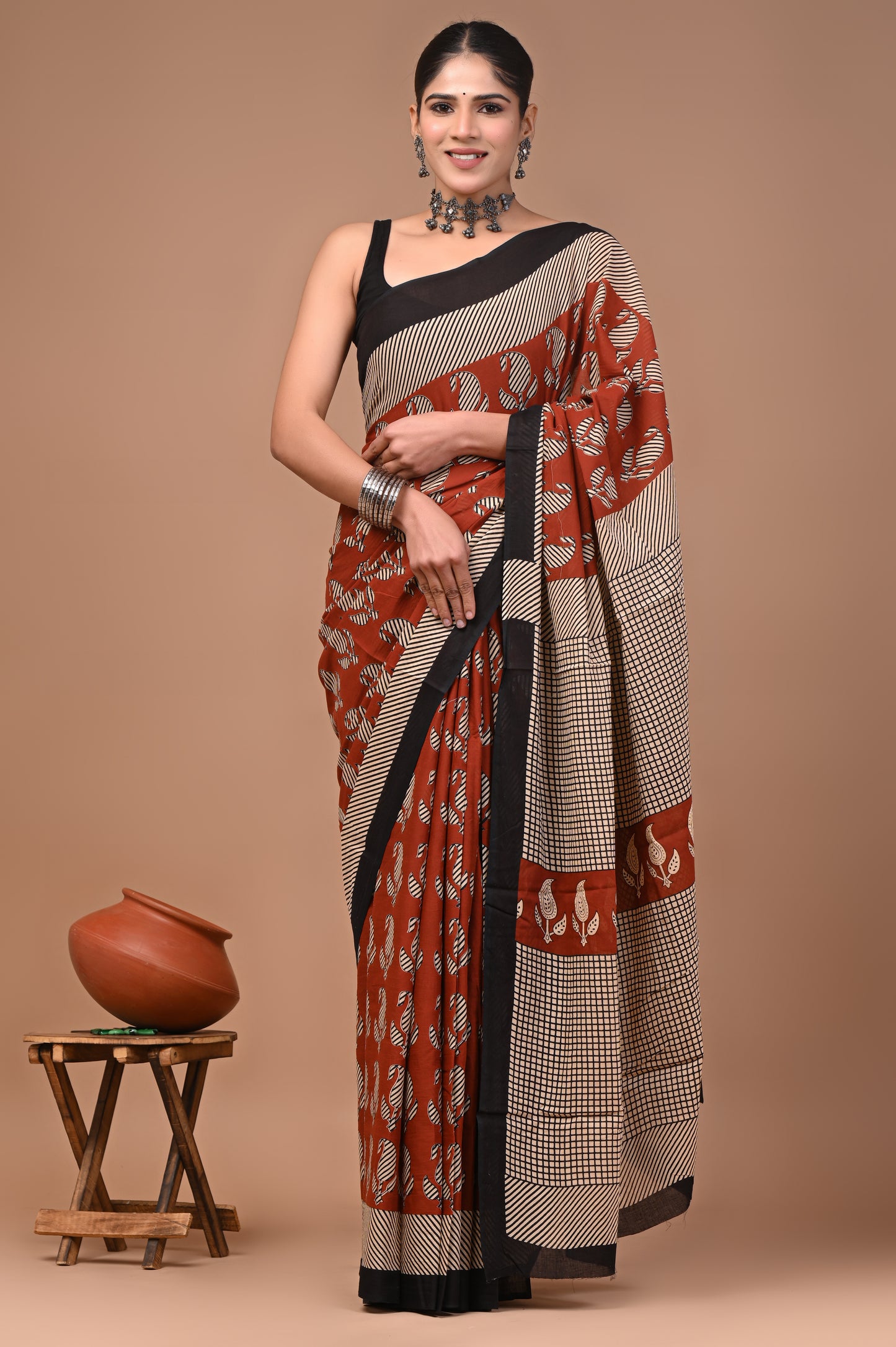 Printed Pure Cotton Mulmul Saree With Blouse