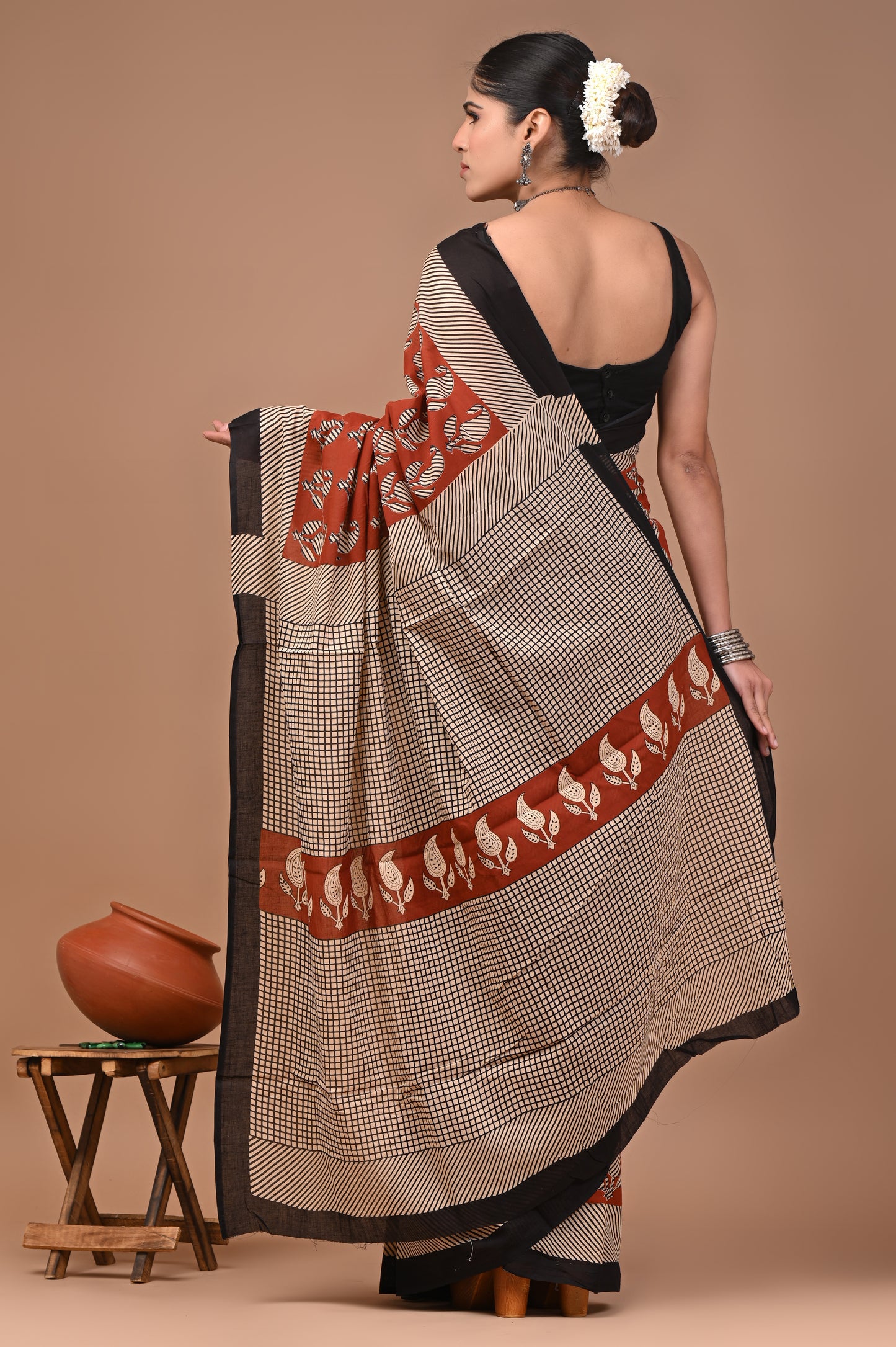 Printed Pure Cotton Mulmul Saree With Blouse