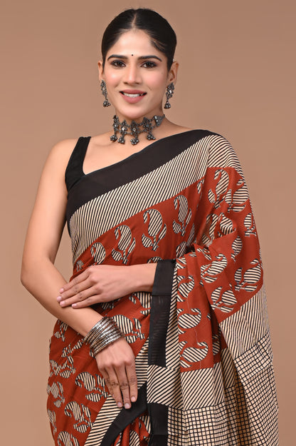 Printed Pure Cotton Mulmul Saree With Blouse