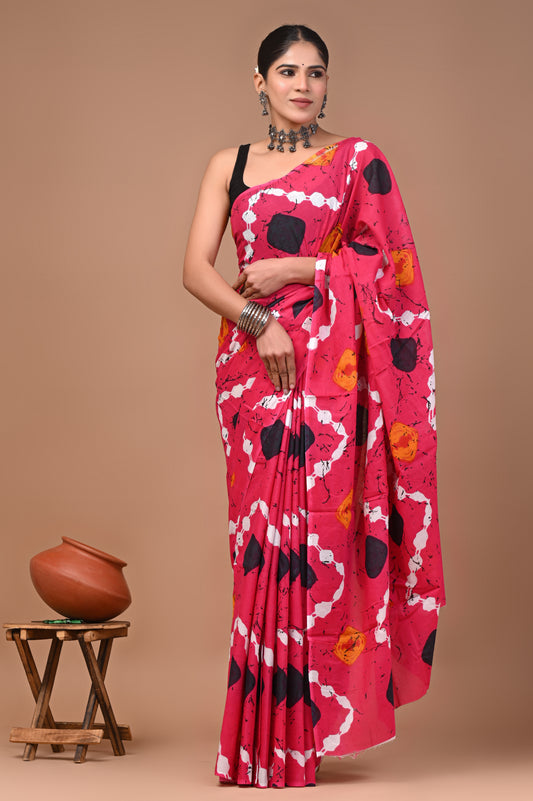Printed Pure Cotton Mulmul Saree With Blouse