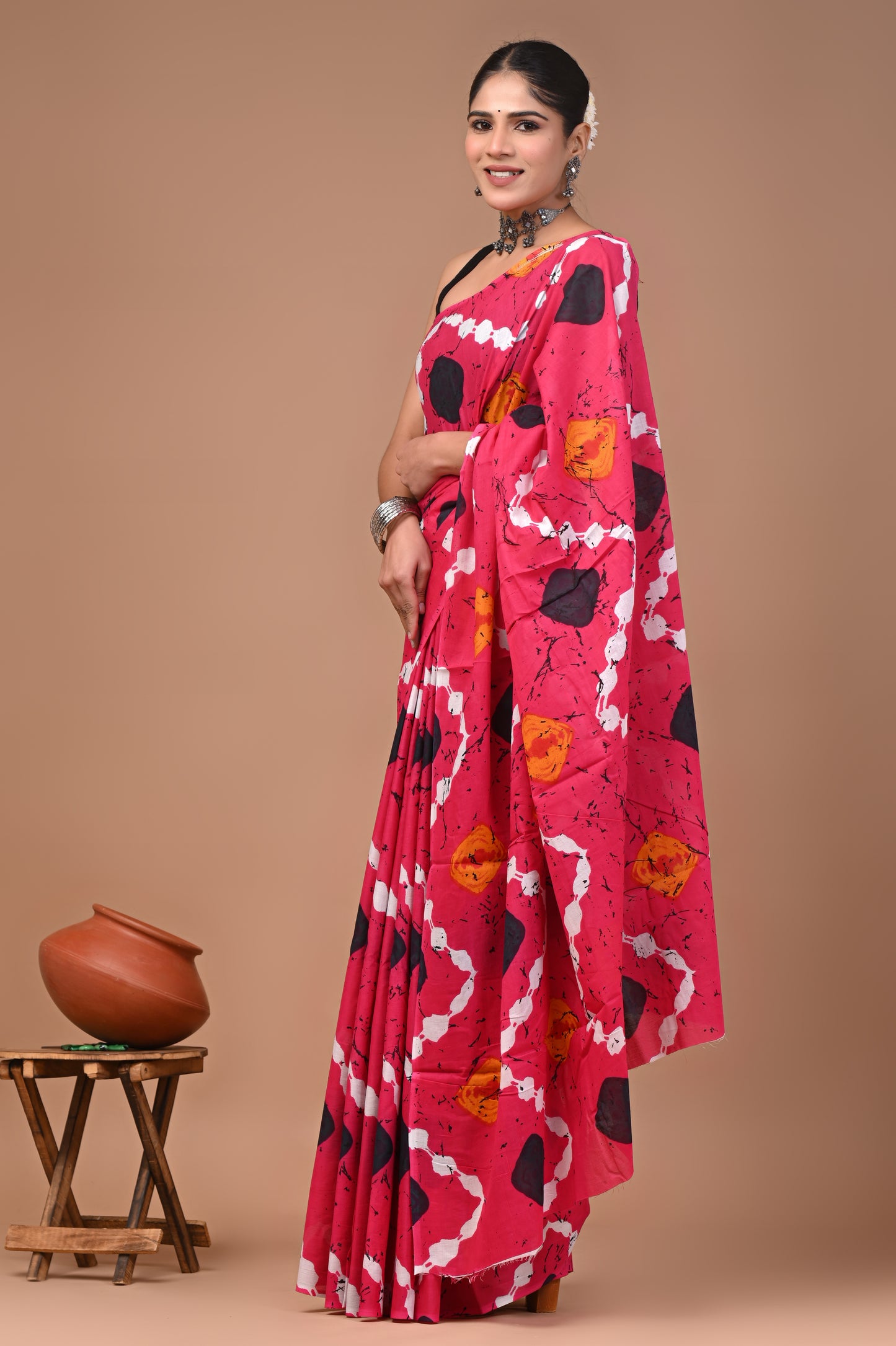 Printed Pure Cotton Mulmul Saree With Blouse