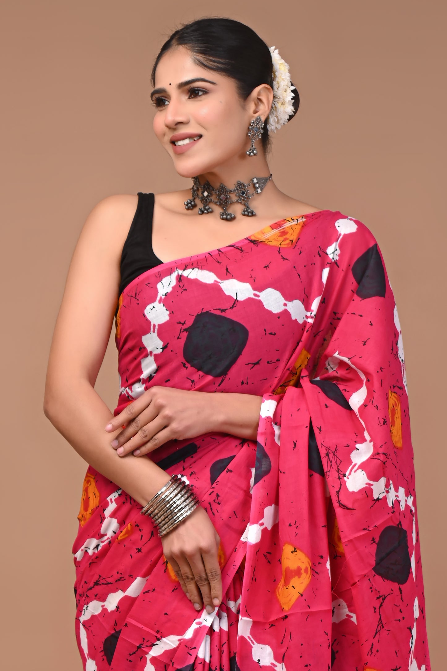 Printed Pure Cotton Mulmul Saree With Blouse